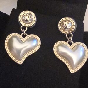 CHANEL Gold and Silver Heart Earrings